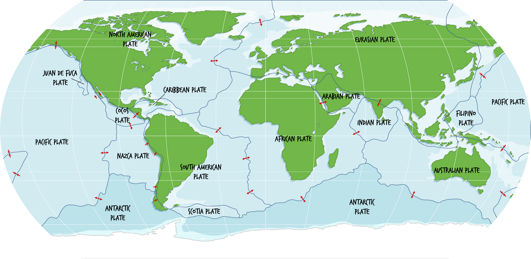 World Map Showing Tectonic Plates Boundaries